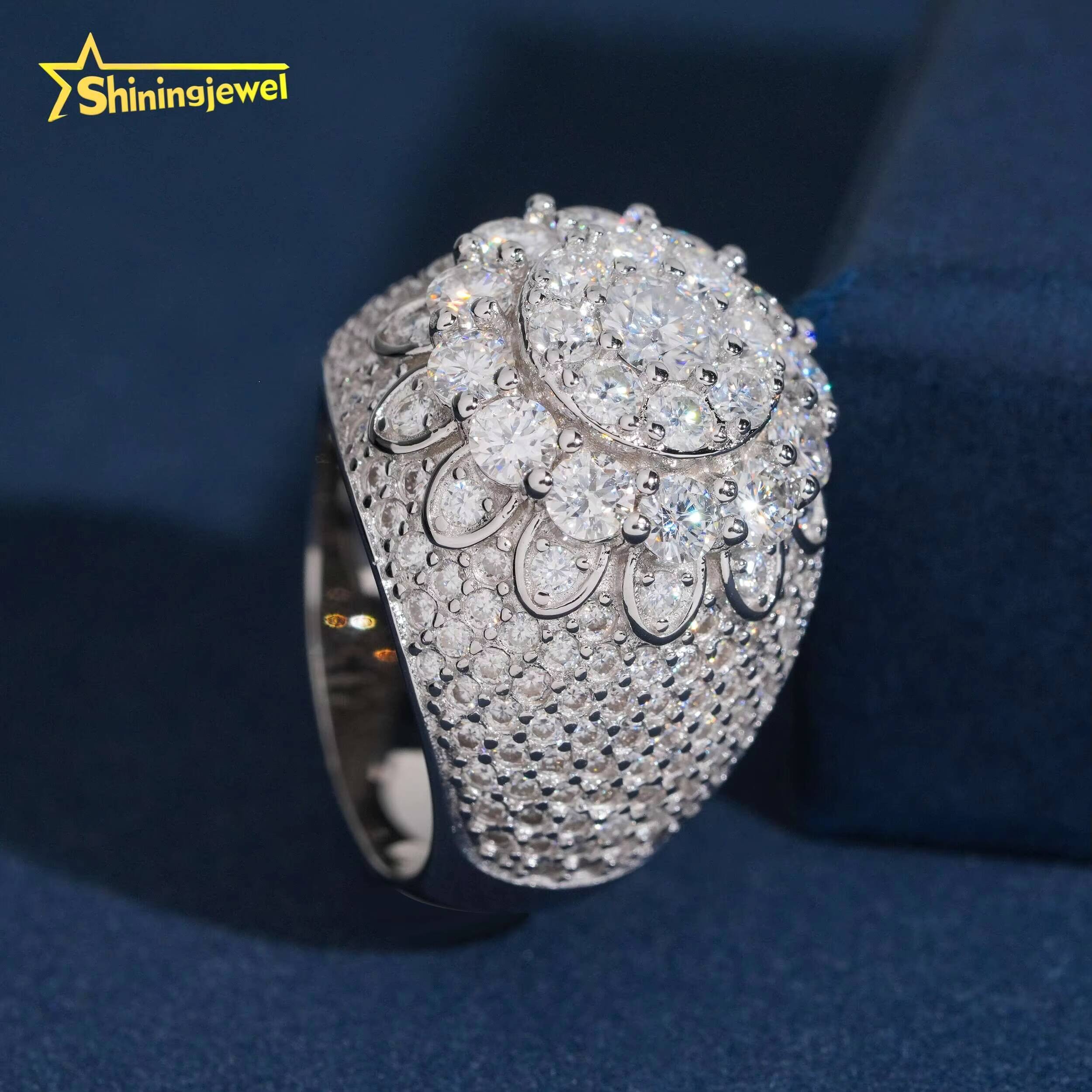 USA Local Stock Fashion Ring Round Hip Hop Style Iced Out VVS Moissanite Jewelry Custom Silver 925 Diamond Flower Rings