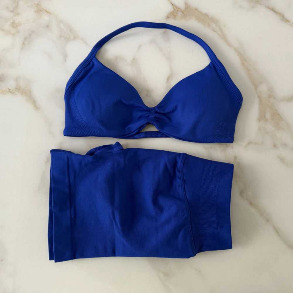 Impact Gym Set 2-piece Womens Shoulder Strap Bra Top Sport Scrunch Shorts Sportswear Seamless Set W250410