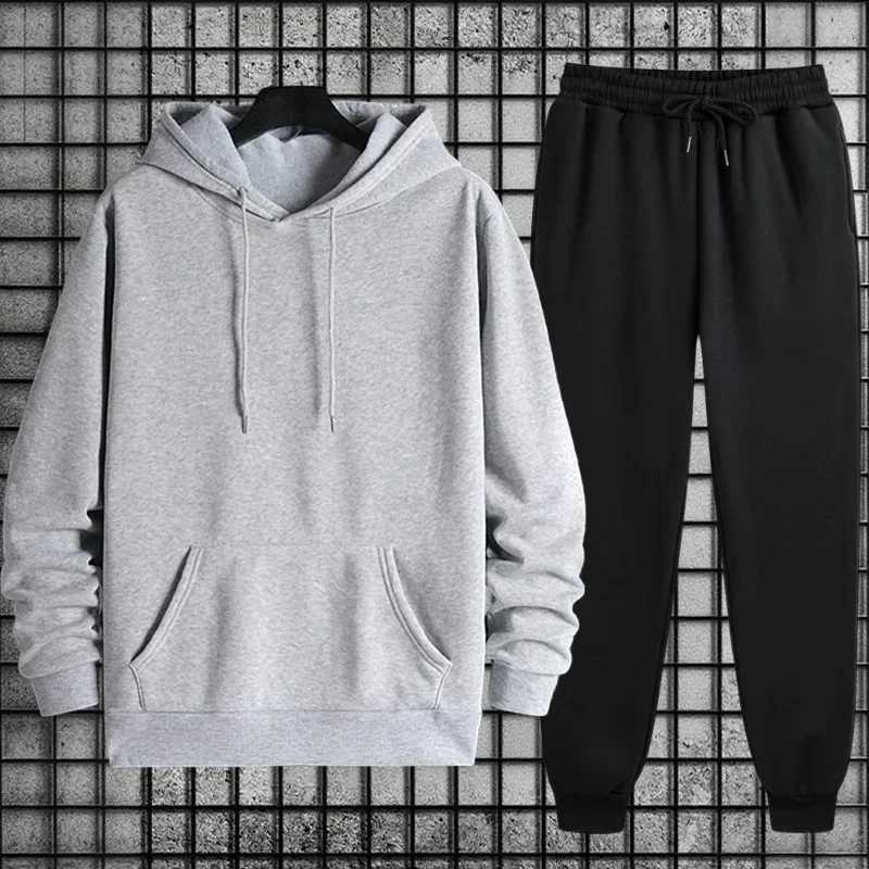Autumn Winter Solid Color Hoodie and Sweatpants Mens Tracksuit Urban Casual Fashion Sportswear Male Daily Training Jogging Suit W251110