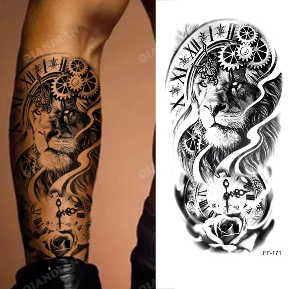 New Waterproof Temporary Tattoo Stickers Lion King Tiger Forest Machinery Wild Boat Male Body Art Arm Fake Tattoo Female W250410
