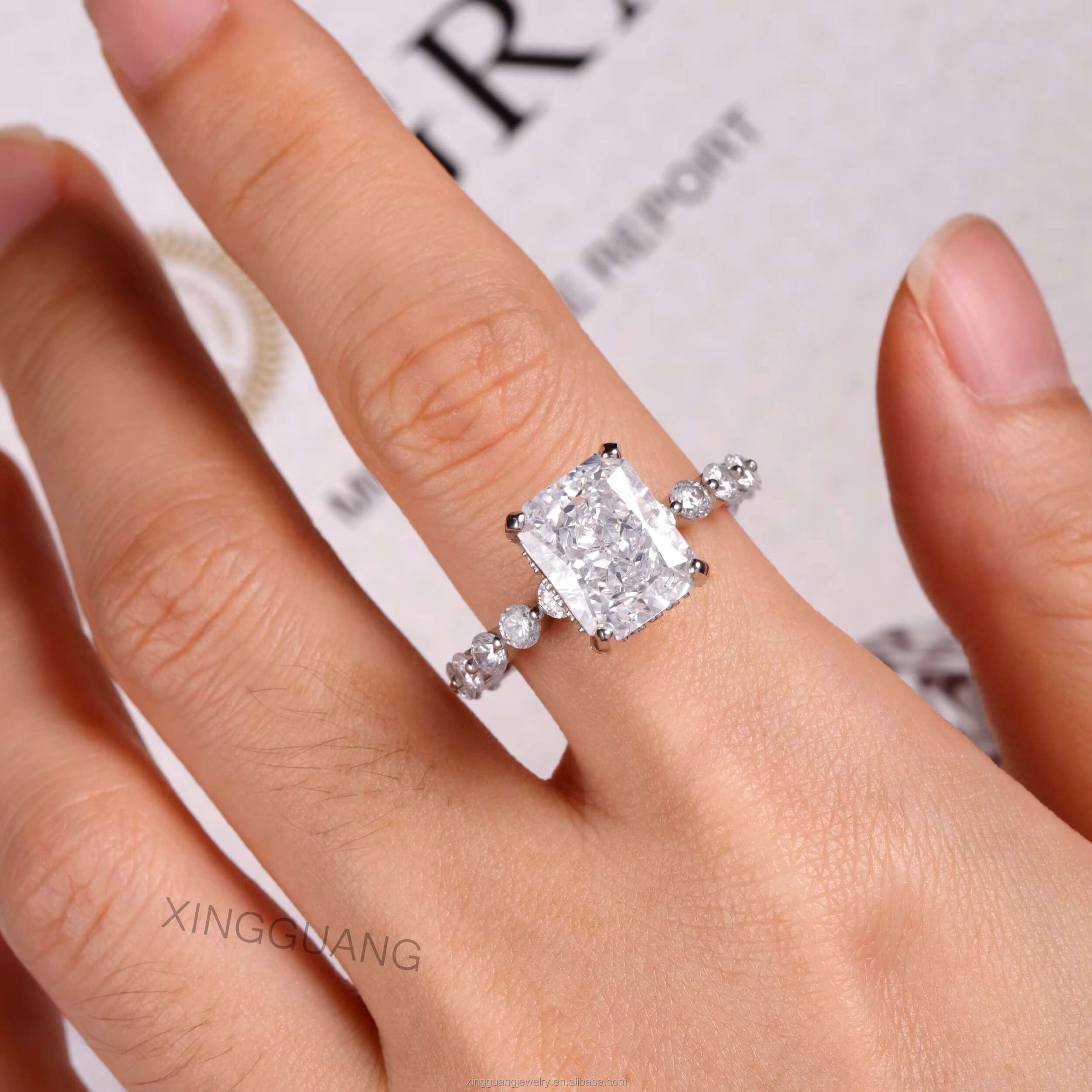XG 4CT Radiant Diamond Rings for Women VVS Moissanite Lab Grown Diamond Rings Custom Rings Silver 10 14 18 k Gold Fine Jewelry