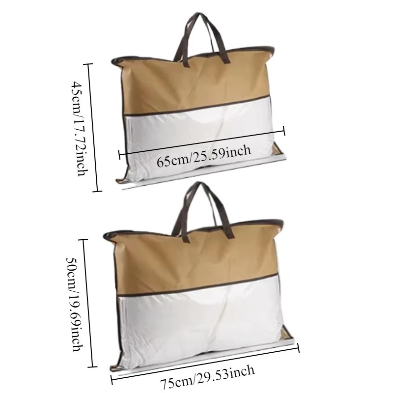 1PC Non woven zipper dustproof storage bag Pillow and clothing PVC transparent Quilt blanket pillow handbag 251110