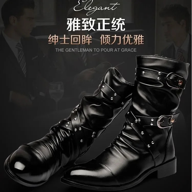 Mens Leather High Quality Mid Tube Boots Fashion Classic Autumn Winter Black Punk Rock Shoes Casual Men Womens Plus Size 38--48 251107