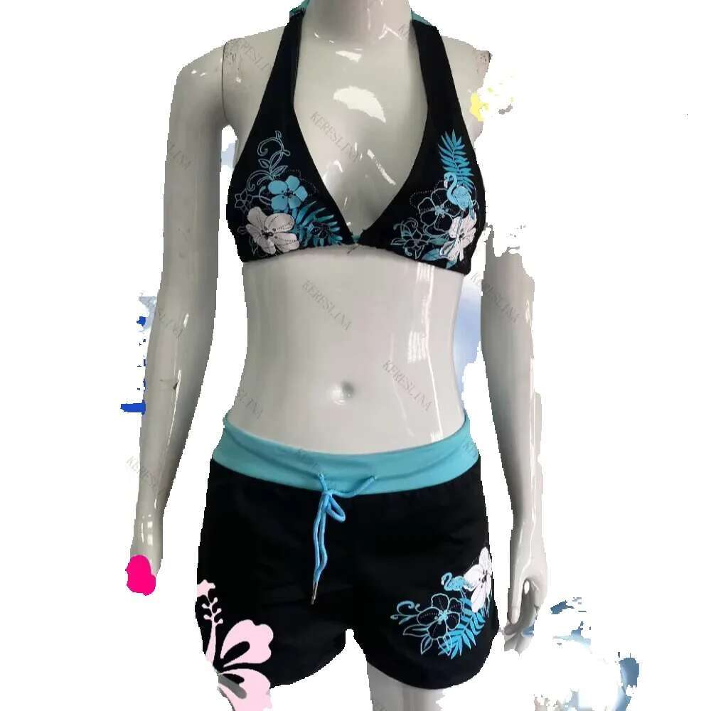 Retro printed women's swimsuit, 2-piece set, bikini, sexy, suspender straps, fashionable, beachwear, commercial street, 2000
