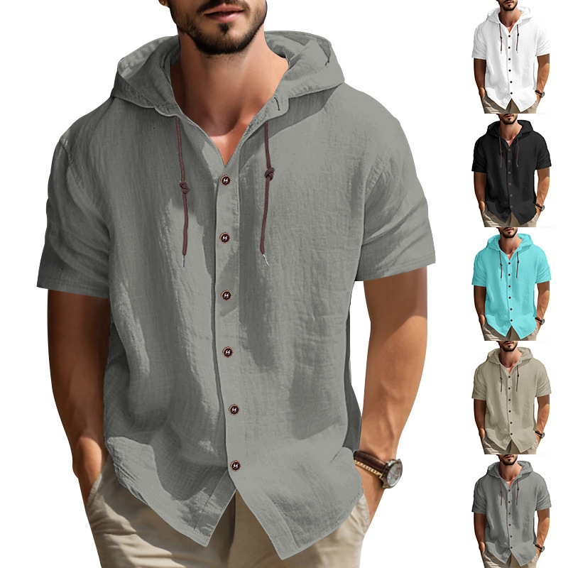 Solid color short sleeved sports T-shirt fashionable and versatile casual and loose hooded top with diverse styles