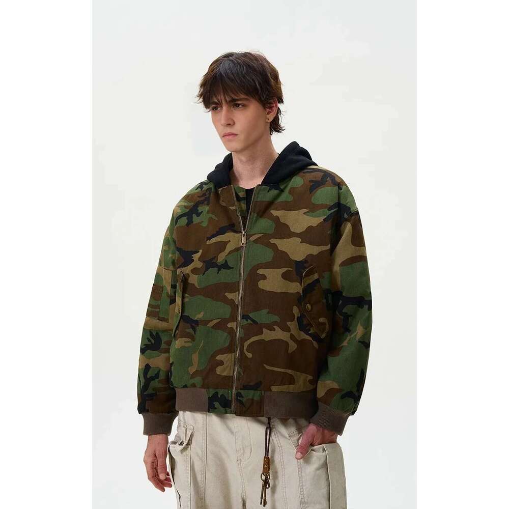 Camouflage Thickened Cotton-Padded Coat Contrasting Hooded Jackets Street Wear Puffer Jacket