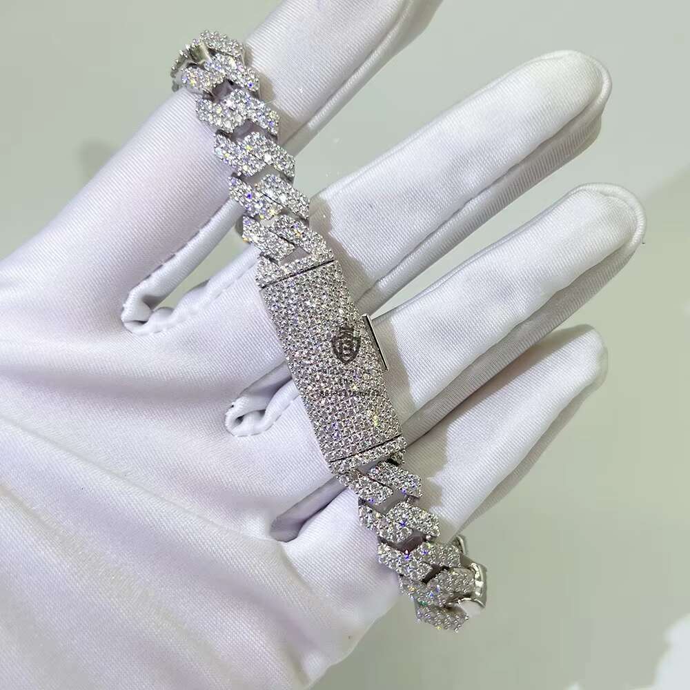 Hot Selling Wholesale Price Custom Bling 10mm Women 925 Silver Moissanite Miami Cuban Link Bracelet
