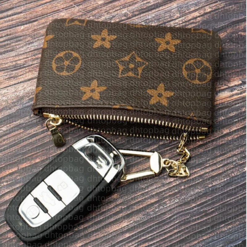 Luxury Designer With box Key Pouch Wallet Leather Card Holders Purse CLES Fashion Women Men Key Ring Credit Coin Purses Mini Wallets Charm Brown Canvas