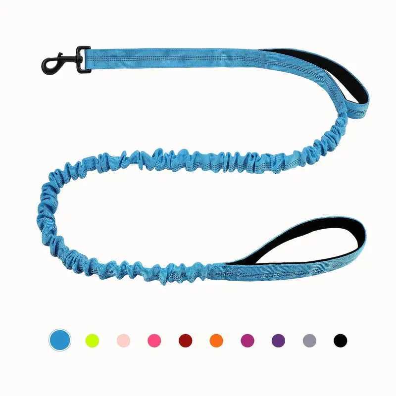 Heavy Duty Bungee Dog Leash 5-Foot Shock Absorbing Polyester Lead with Dual Padded Handles Adjustable Waist and Secure Buckle J251110