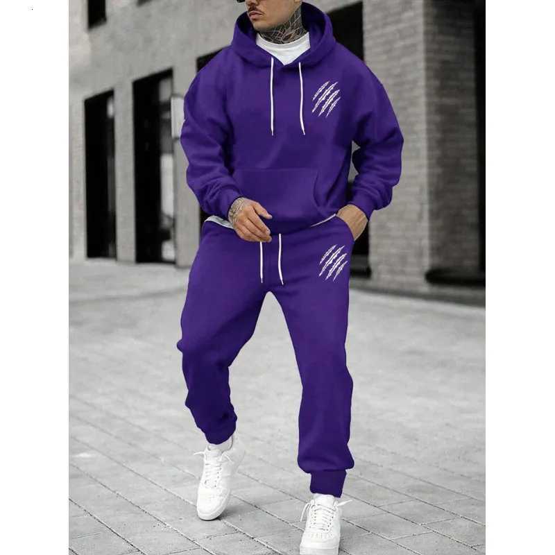Mens sports suit sports fashion print set mens hoodie womens suit plush hoodie solid color hoodie casual wear W251110