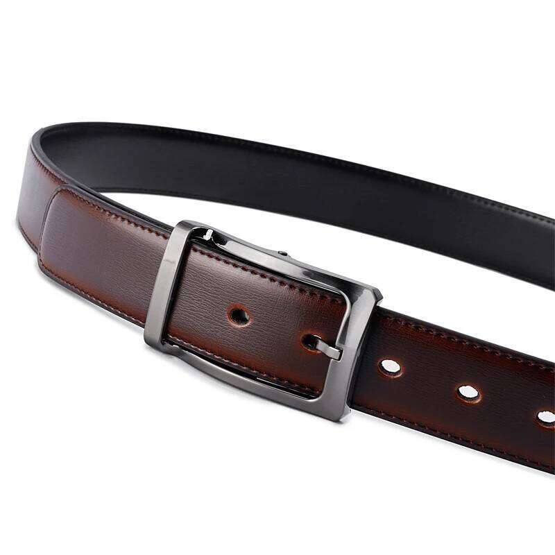 1Pcs Men's Genuine Leather Reversible Belt Rotated Buckle Two In One Big And Tall