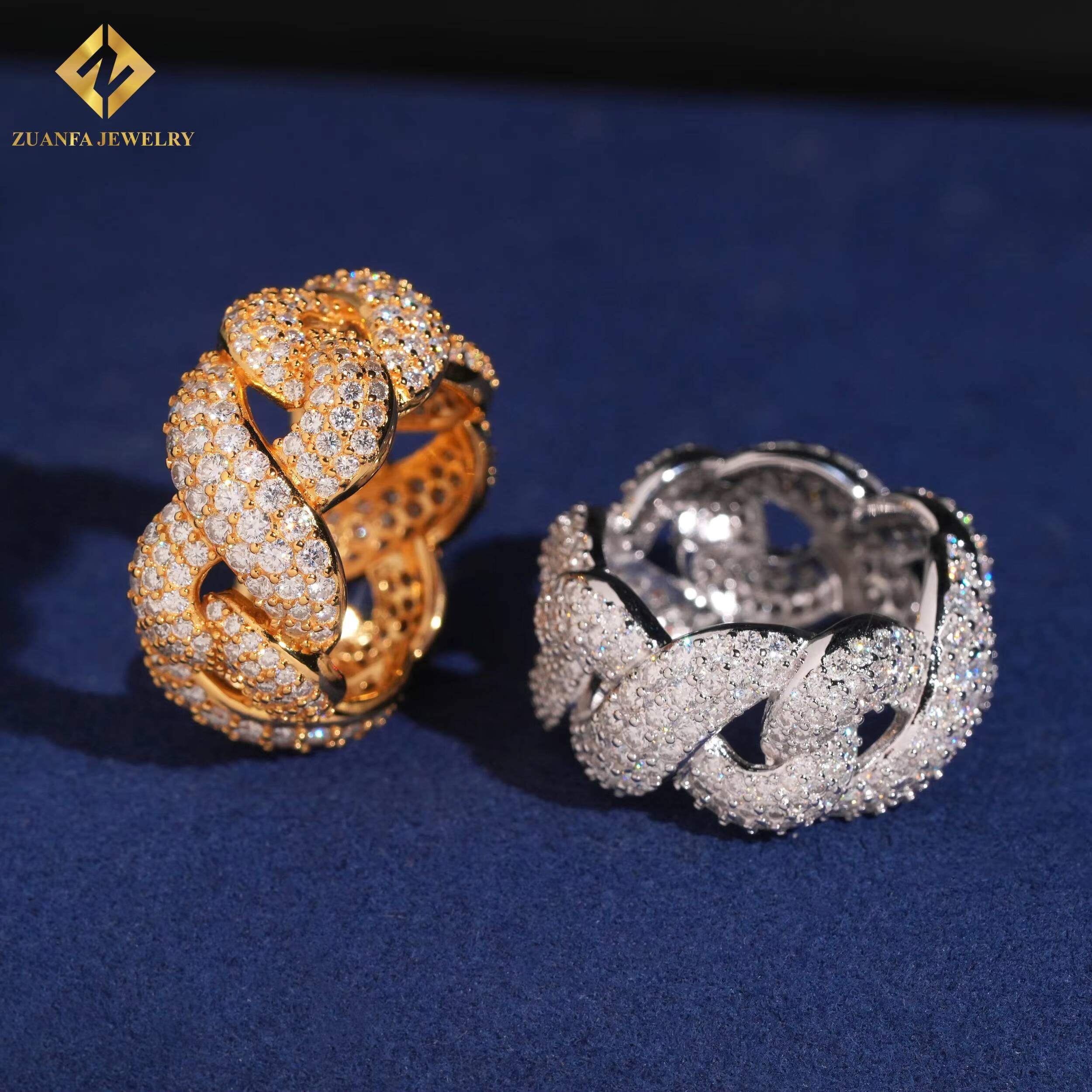 Hot Sale Cuban Chain Style Ring VVS Moissanite Ring Jewelry Gift 925 Sterling Silver Moissanite Ring with GRA Past Diamond Test