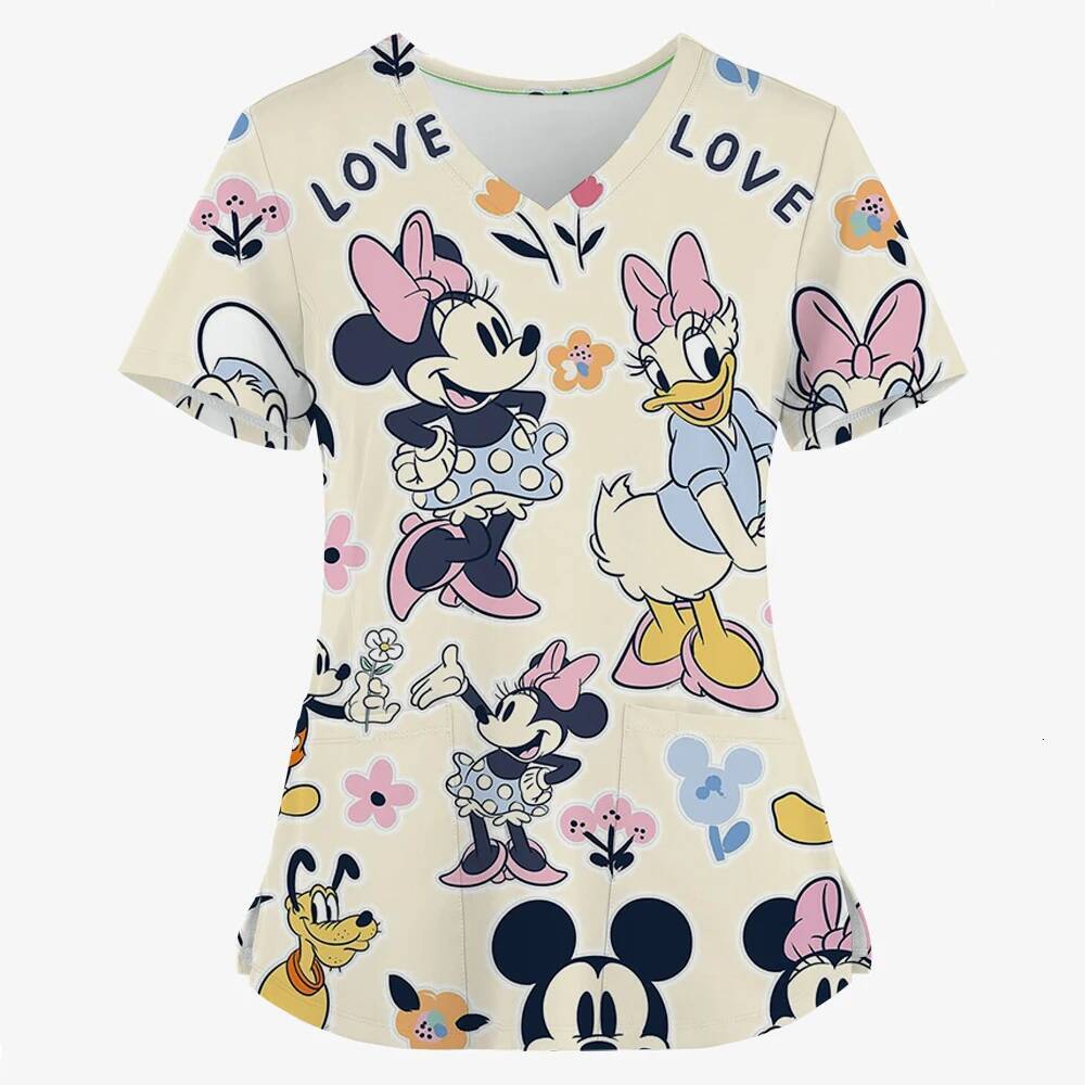 Ddmytues Christmas Mouse Surgical Clinical V-Neck, Women's Casual Simple Medical Dress, New F