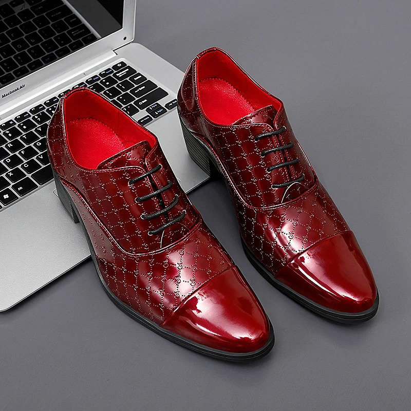 Men Formal Shoes High Heels Oxfords Soft Mocassins Male Flower Red Height Increase White Dress Driving Wedding Boat Shoes 251106