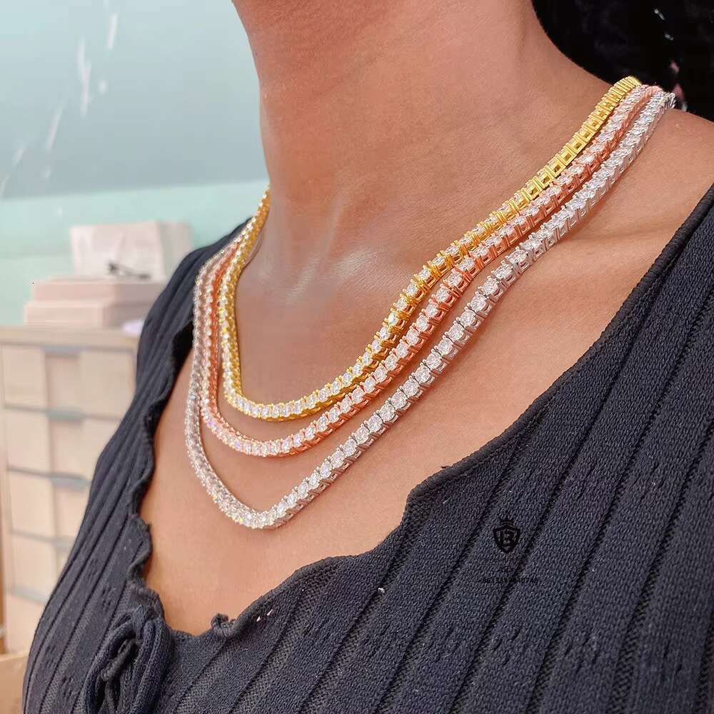 Ready to Ship Large Stock Best Price Iced Out Bling 925 Sterling Silver Moissanite Vvs Diamond Tennis Chain