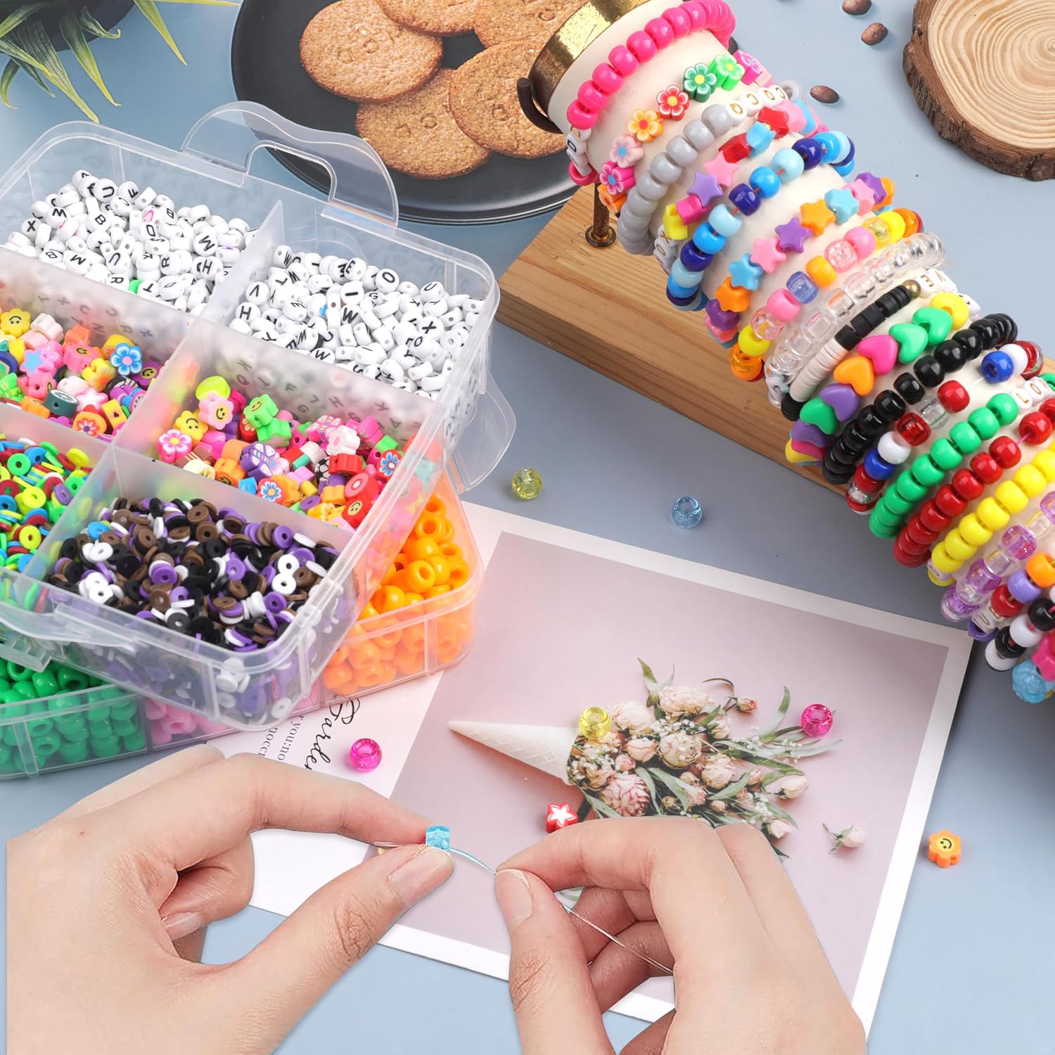 7600 Pcs Jewelry Making Kit - Polymer Clay/Letter/Luminous/Modeling Beads, Storage Box Included, Perfect for Bracelets/Keychains/Christmas F
