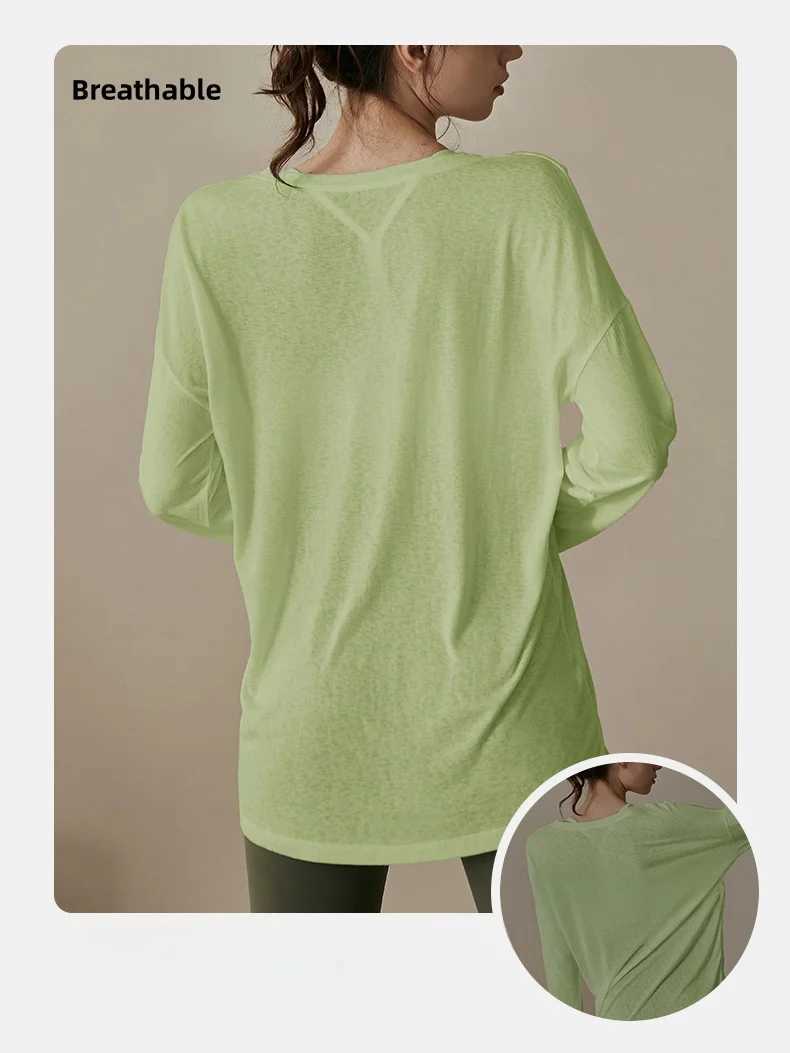 Yoga clothing womens running sports loose T-shirt Pilates training long sleeved breathable hollow split topXJ250410