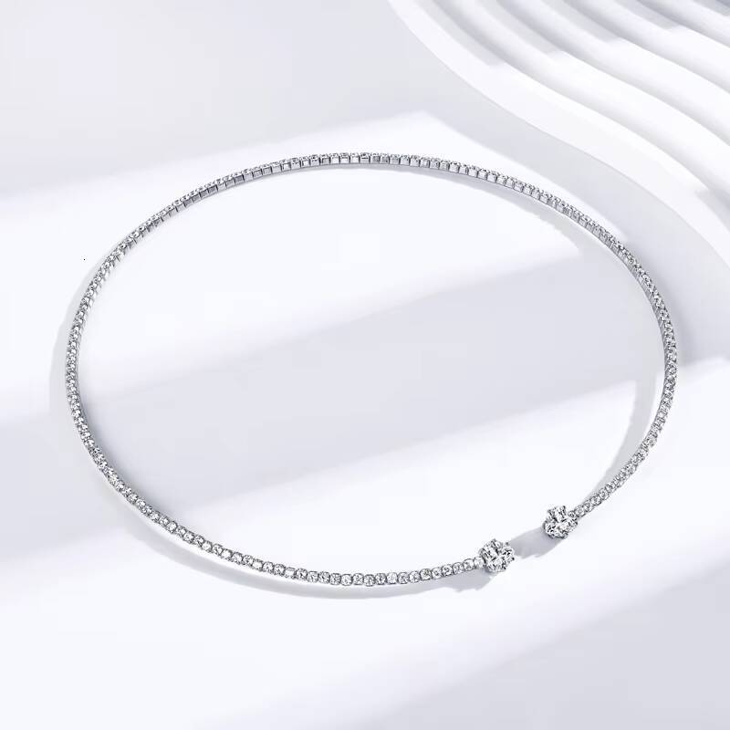 Fine Women Elegant Simple 925 Sterling Silver 6mm 08CT Moissanite Love Heart Pendant Necklace Jewelry Choker Collars for Women