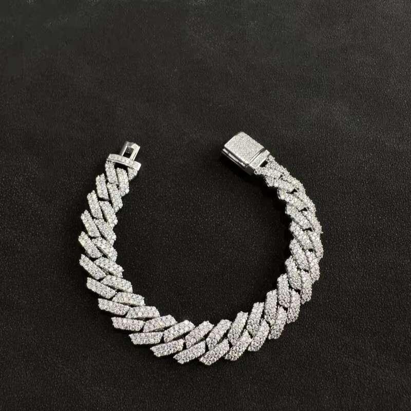 Wholesale 8-12mm VVS Moissanite Diamonds White Gold Plated 925 Silver Miami Iced Out Cuban Link Chain Mens Hip Hop Necklace