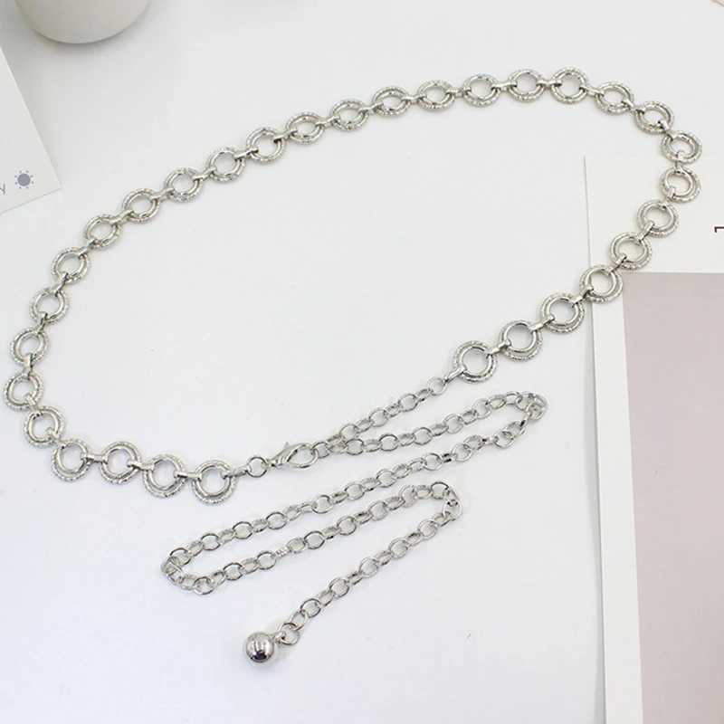 Fashion metal leather belt Hip waist gold and silver narrow chain thick edge crystal waist chain party X250410