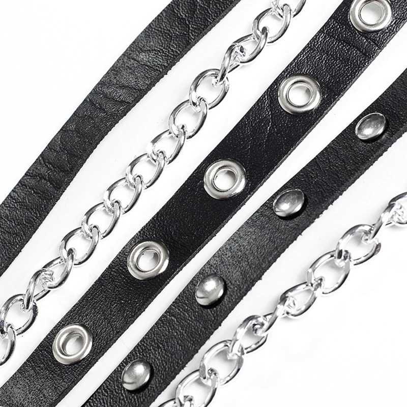 Fashionable Gothic punk metal ring design silver pin buckle leather black belt jeans belt X250410