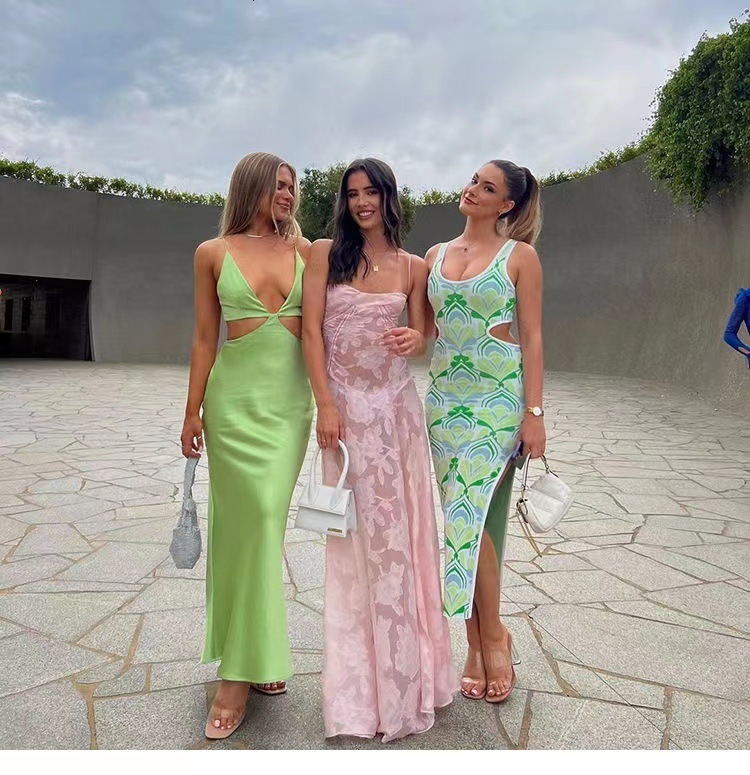Wind 2025 Summer New Fashionable and Sexy Perspective Seaside Resort Slimming Strap Skirt Floral Dress