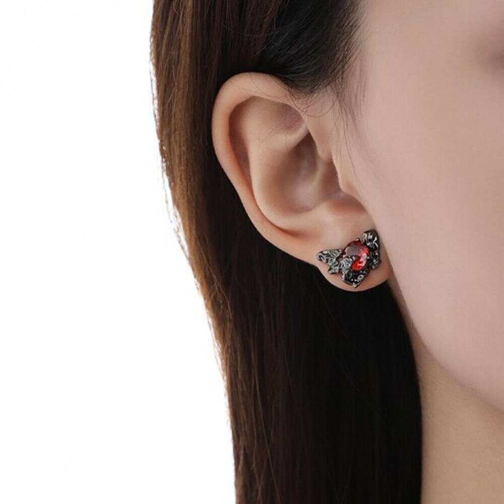 DHcollections Red Gemstone Butterfly for Women, Exquisite Unique, High-end Feel, 925 Silver Needle Studs, Fashionable and Versatile Earrings Wholesale