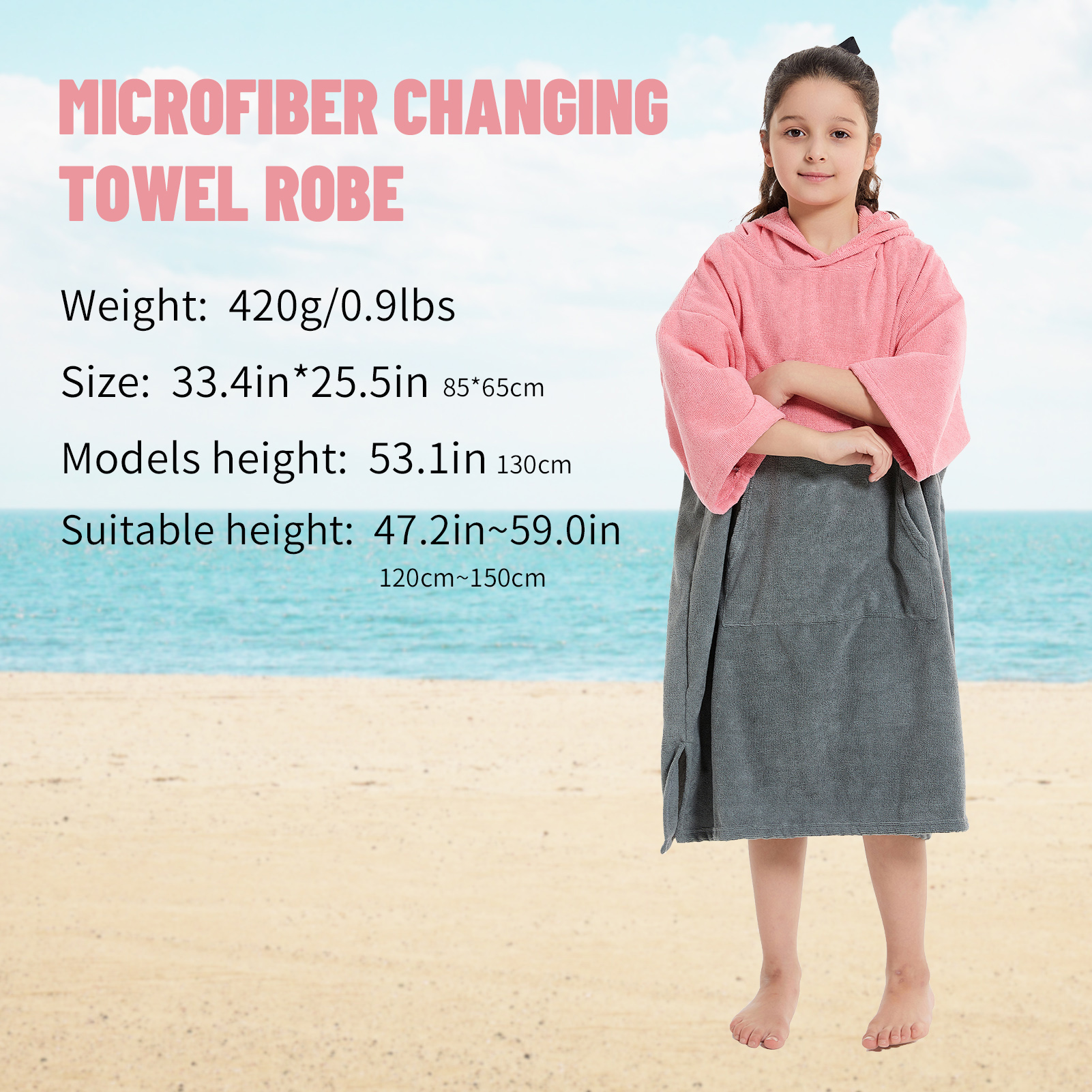 Mutao Kids Quick-Dry Microfiber Changing Towel Robe - Absorbent Surf Poncho with Color Block Design Hooded Bath Towel for Beach, Pool, Swimming, and C