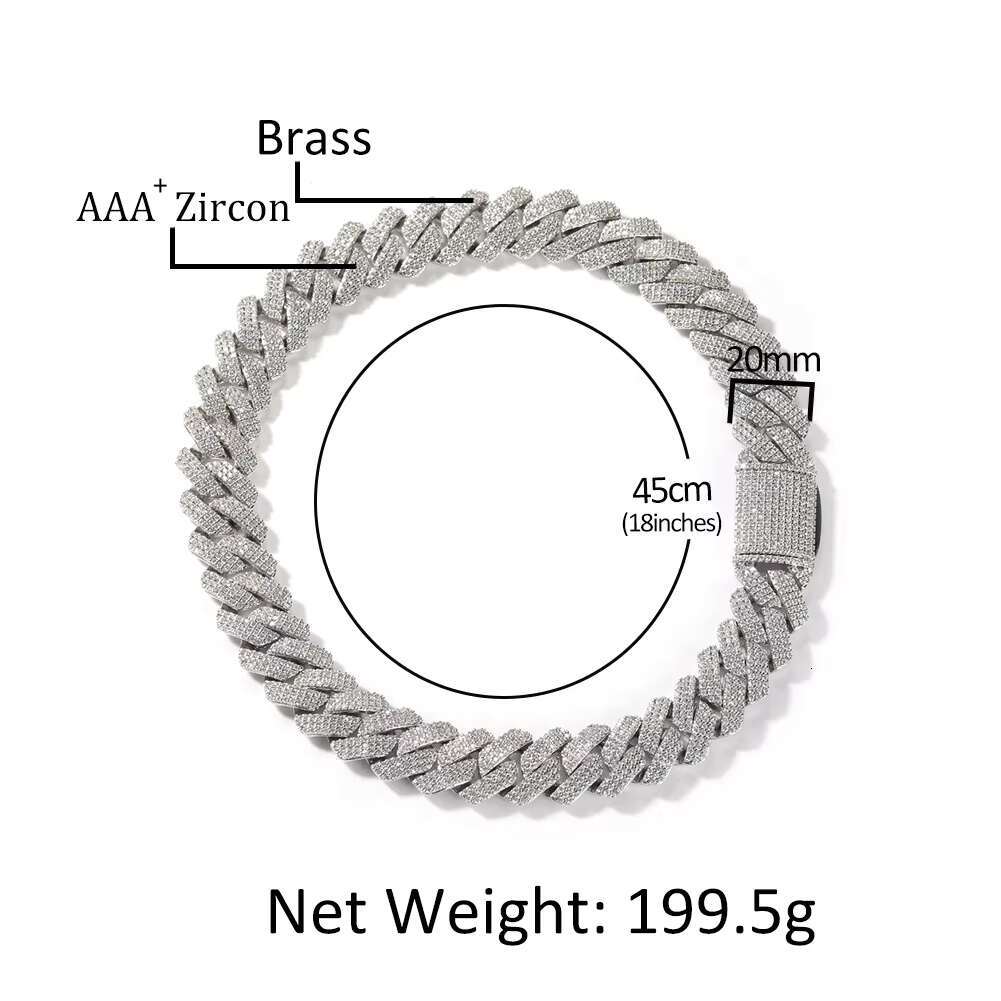 New popular hip-hop accessory 20mm Miami bracelet brass gold-plated ice fork Cuban chain necklace