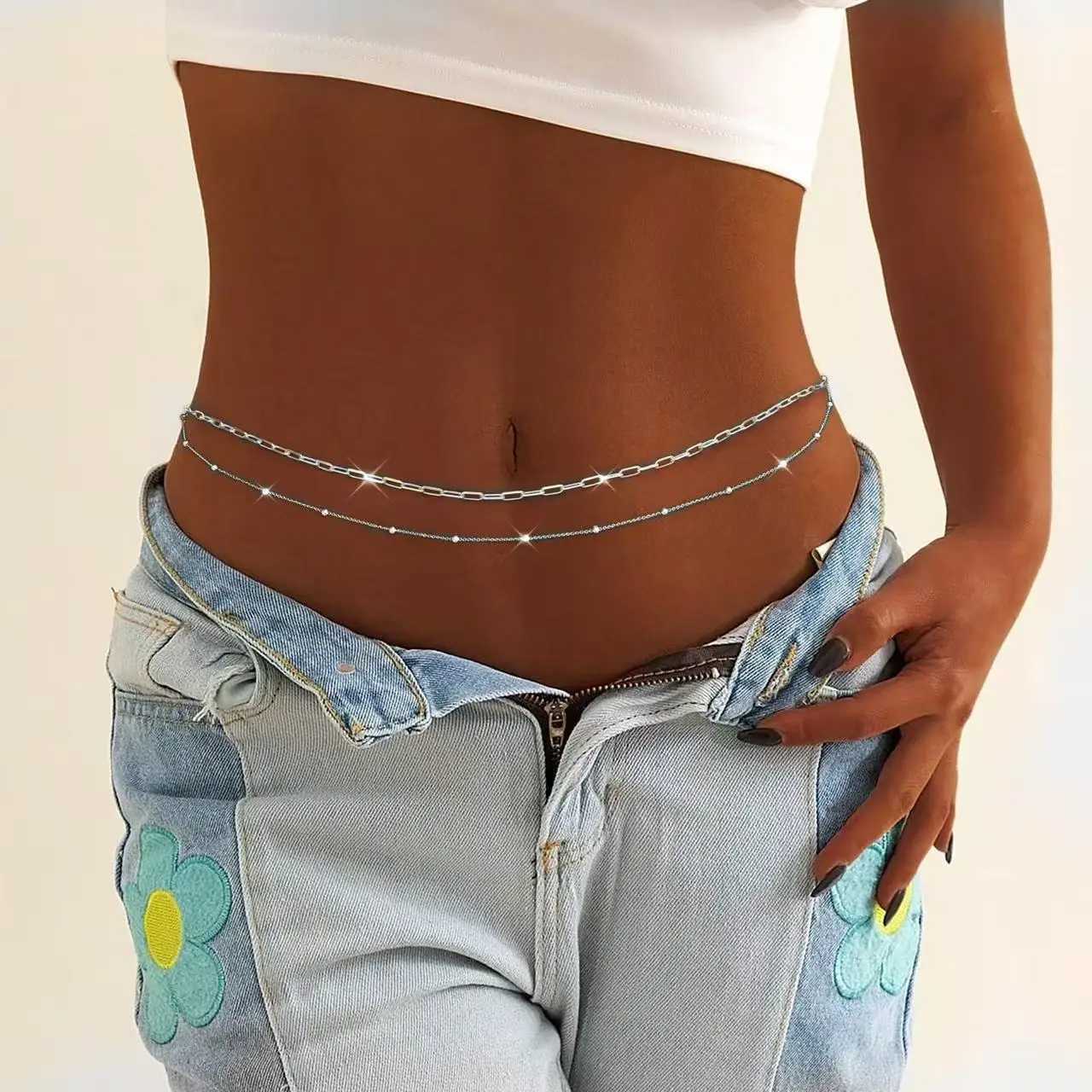 Fashion round bead double-layer Wen waist chain metal body chain belly chain belly chain waist jewelry Bonn body jewelry X250410
