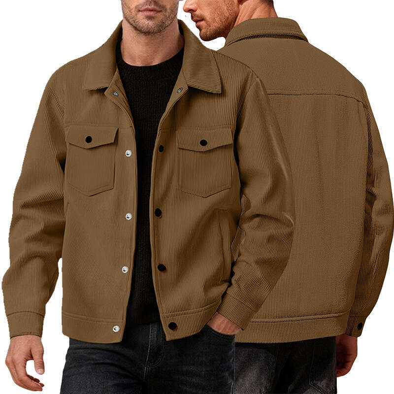 European and American Cross-Border Amazon Corduroy Single-Breasted Casual Sports Trend Pocket Jacket Men's Turn-Down Collar Long Sleeve Shirt