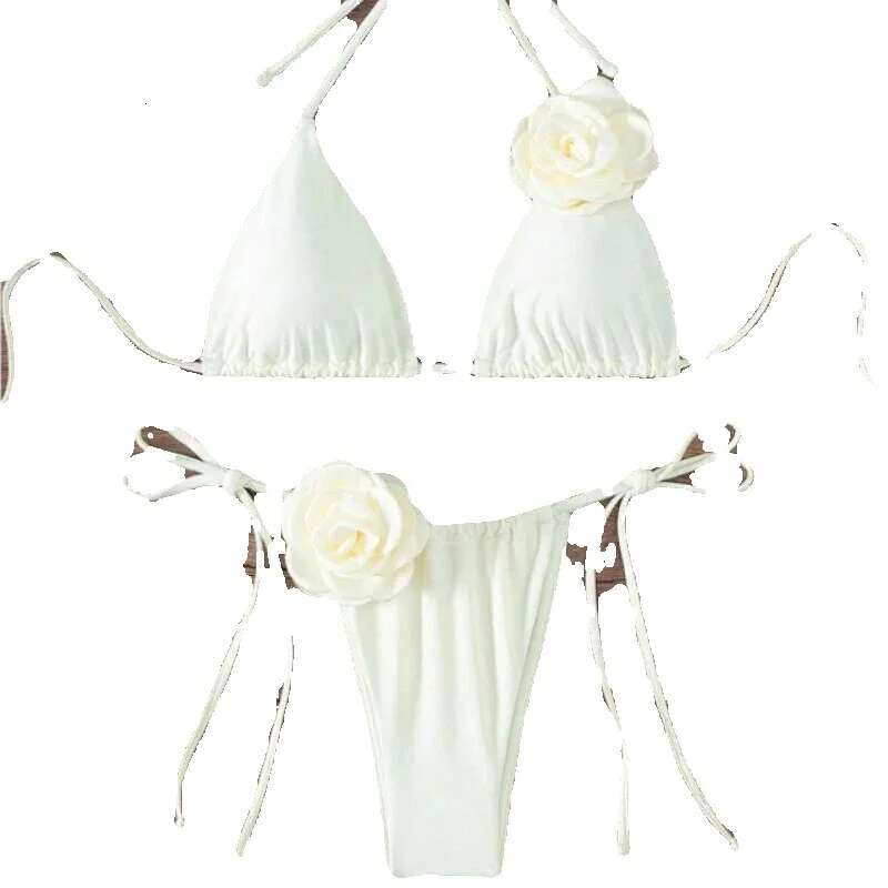 S-L sexy 3D floral suspender women's two-piece set bikini swimsuit