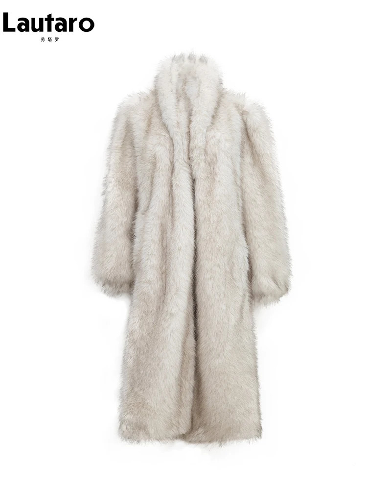 Lautaro Autumn Winter Long Casual y Soft Thick Warm Hairy Faux Fox Fur Coat Women Loose Fluffy Furry Overcoat Outwear 251110