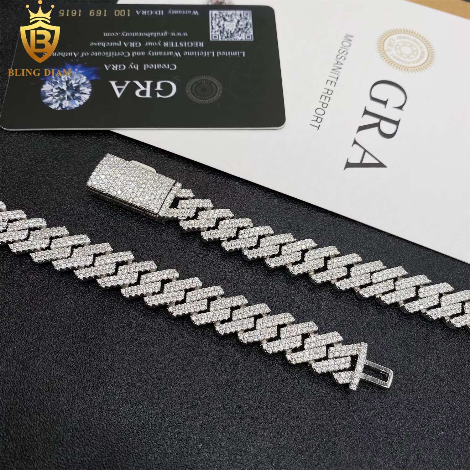 12mm Hip Hop Jewelry 925 Sterling Silver Vvs Moissanite Miami Cuban Link Chain Bracelet Necklace Promotions and Discounts