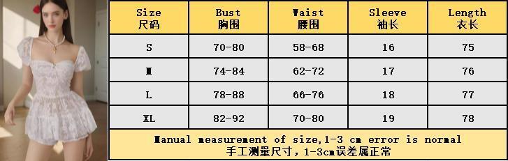 Women's summer new sweet style square collar lace short skirt pants with waist cinching and slim fit bubble sleeve dress