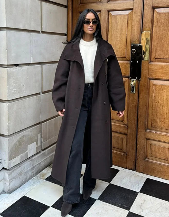 Casual Woolen Long Coat Women With Belt Stand Collar Single Breasted Full Sleeve Jacket Autumn Winter Solid Lady Outwears 251110