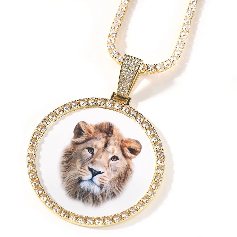 THE BLING KING Oversize Large Round Custom Po Pendant Necklace Engrave Name Iced Out CZ Hiphop Jewelry Memory Gifts 250409