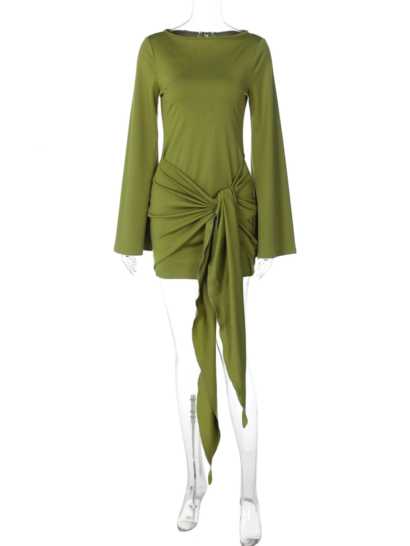 Dulzura Autumn Fashion Elegant ONeck Long Sleeve Slim Fit Lace Up Mini Dress Ladies Solid Casual Clothes Party Club Outfit 251110