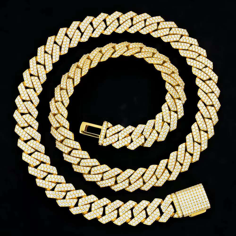 Moissanite Cuban necklace with pointed corners, 14mm width sier, tested D VVS chilled gold-plated hip-hop accessory