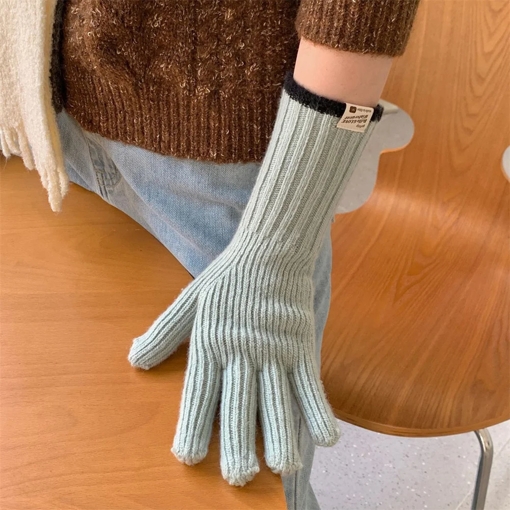 Womens Knitted Gloves Warm Windproof Student Cycling Accessory Soft Anti-Slip Biking Gloves Daily School Winter Commute 251106