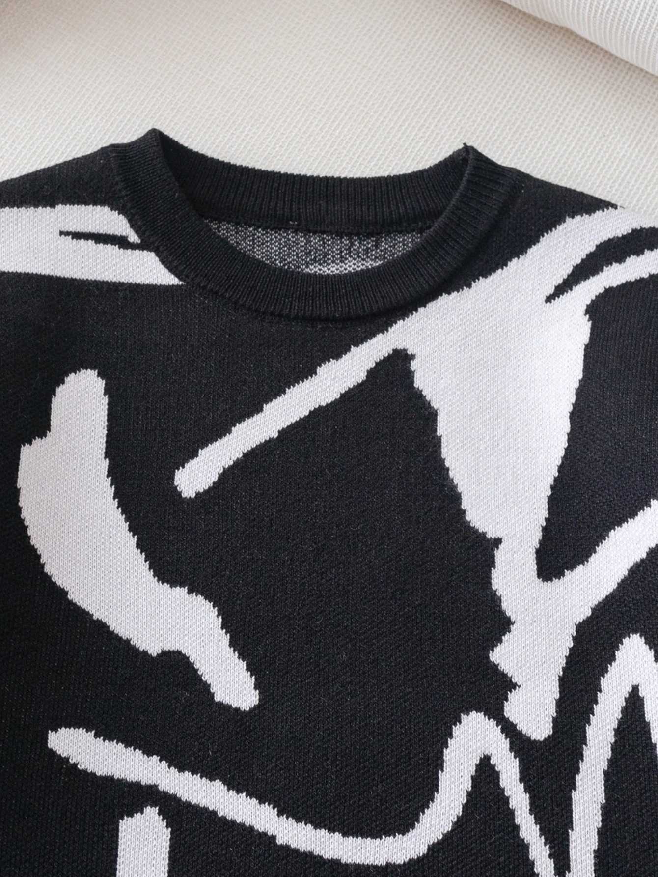 Fashion Boys simple style irregular graffiti sweater knitted pullover suitable for daily leisure in spring autumn and winter Y251110