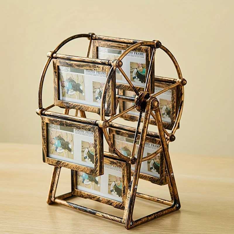 4/5/6/7/8 Inch Resin Photo Frames Vintage Picture Frame Room Decor Desktop Carved Ferris Wheel Rotating Self Installed Model L251110 H260306