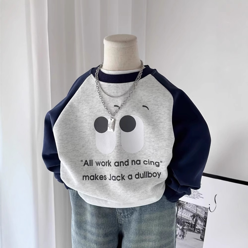Ddmyshoesvip Cotton Hoodie With Shoulder Insertion Contrasting Colors Printed For Boys Girls Small Medium Sized Children S Clothing Spring And Autumn 