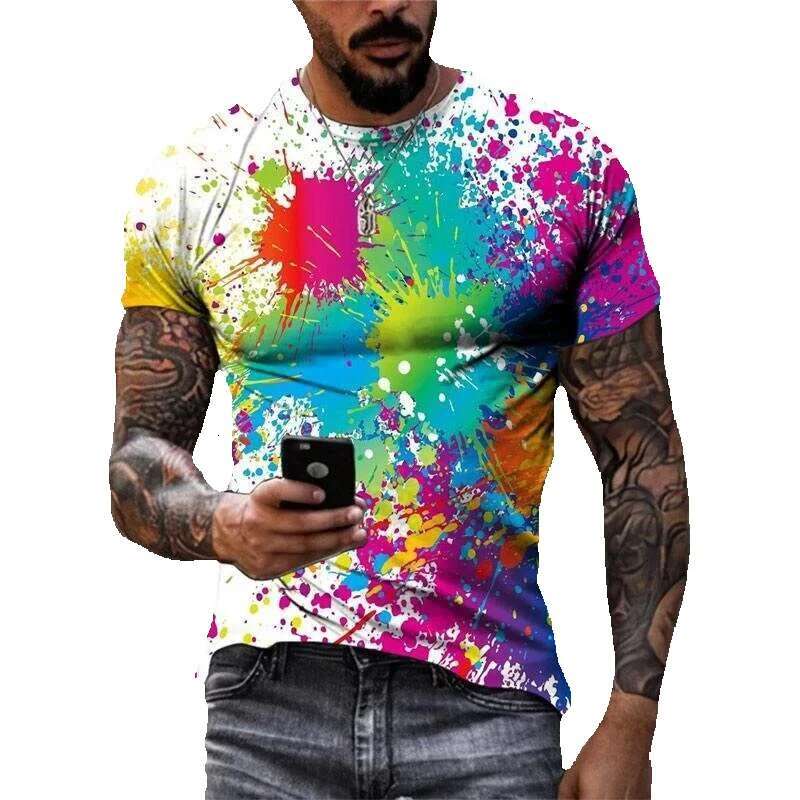 Men's graffiti painting printed Haruku clothing, personality, street fashion, hip-hop T-shirt, Y2K top, 2025