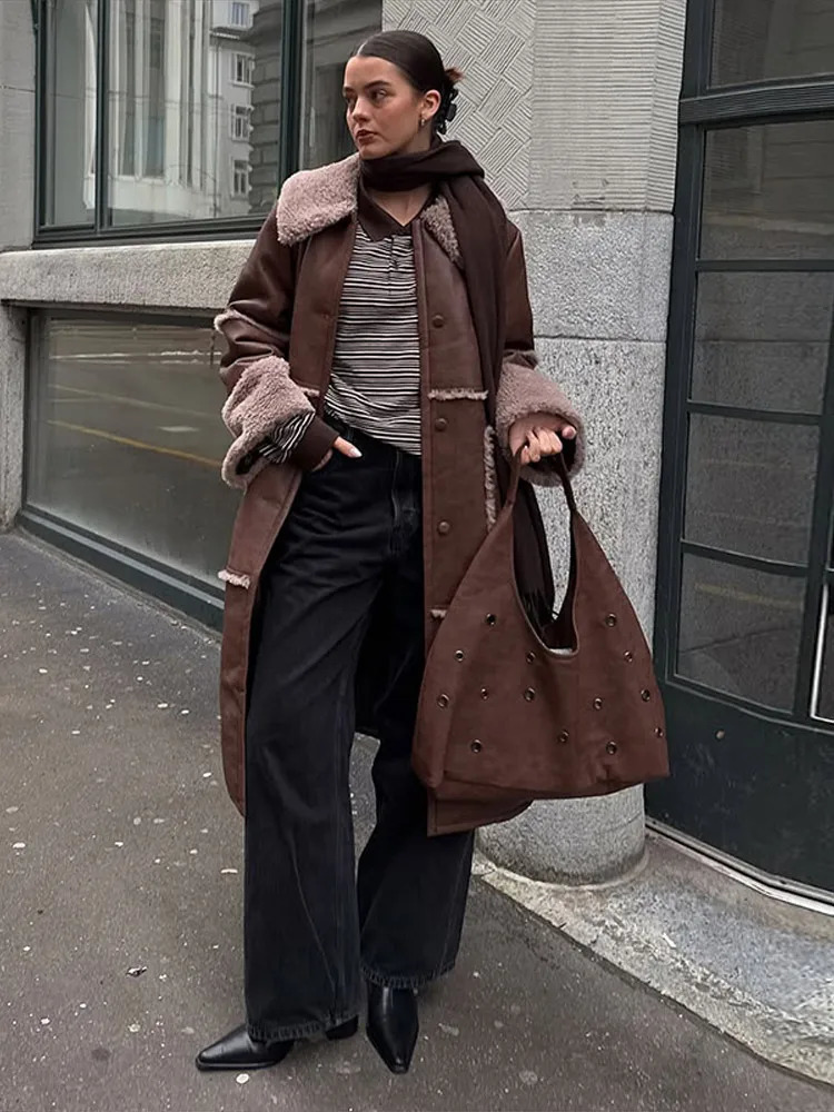 Warm Faux Fur Long Jackets Women Fashion Big Lapel Single Breasted Solid Flush Thicken Coats Female Winter Chic Outwear 251110