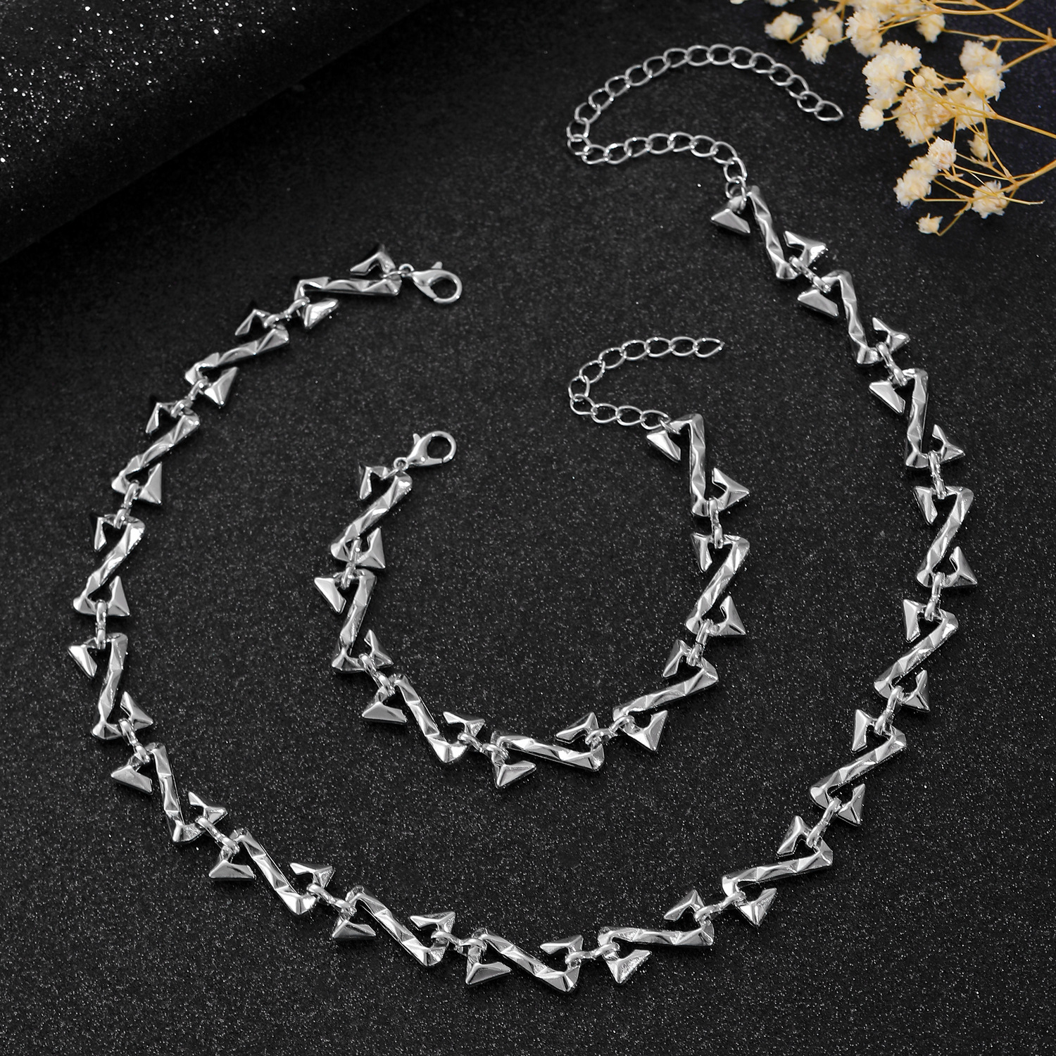 Unique Necklace and Bracelet Set Jewelry High-End Feel Women Hip-Hop Punk Z-Shaped Collarbone Chain Men Accessories