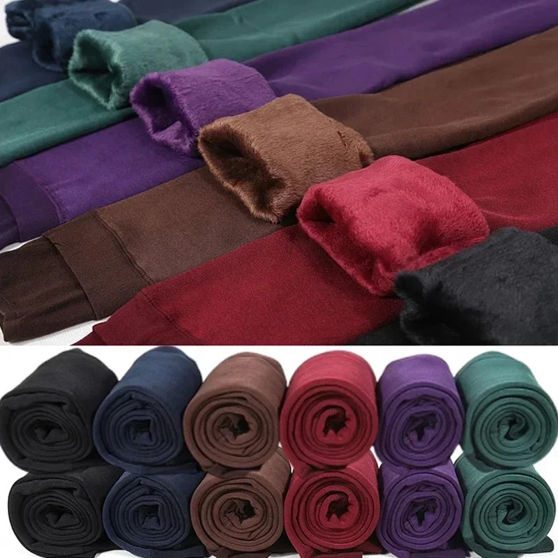 Colorful Fleece Lined Tights Winter Women Thermal Pantyhose for Female Panty Polar Skin Black Effect Stockings Thermal Leggings 251105