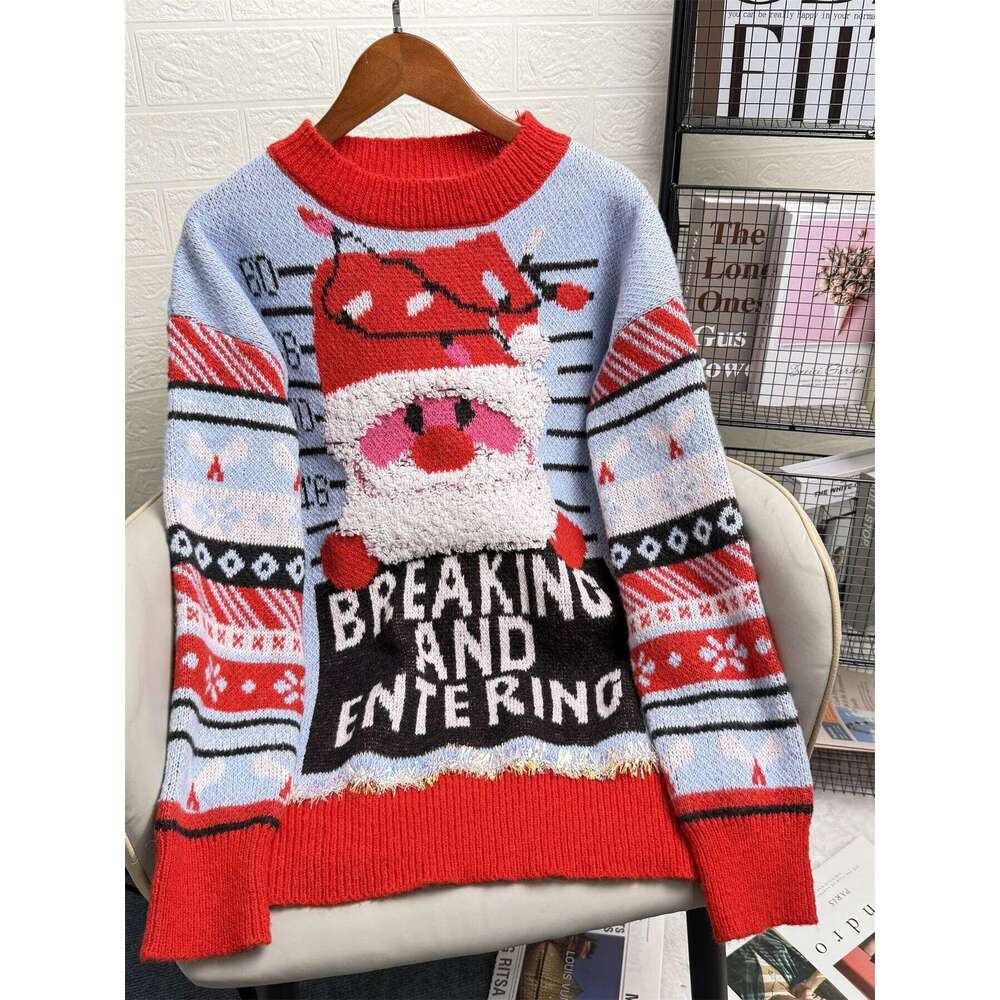 2025 Autumn Winter Christmas New Jacquard Knitted Top Round Neck Color-Block Casual Unique Sweater Designer Sweater Women