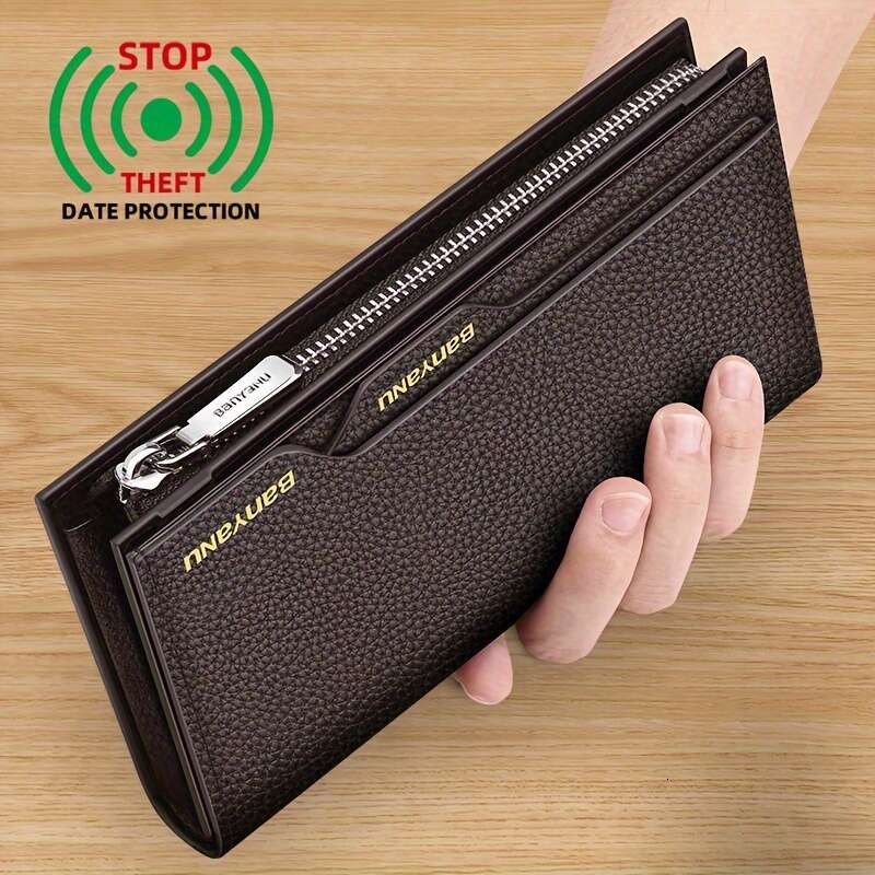 Banyanu Men's Genuine Leather Large Capacity Multi-Card Wallet - Cowhide Clutch with Driver's License Slot