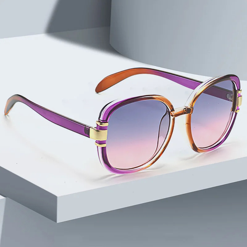Womens Sunglasses Modern Fashion Purple Orange Gradient Decorative Glass Transparent Plastic Frame Metal 250410